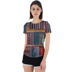 Books-library-bookshelf-bookshop Back Cut Out Sport T-shirt by Ravend