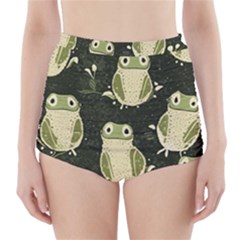 Frog Pattern High-waisted Bikini Bottoms by Valentinaart