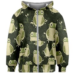 Frog Pattern Kids  Zipper Hoodie Without Drawstring by Valentinaart