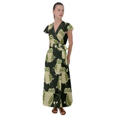 Frog Pattern Flutter Sleeve Maxi Dress by Valentinaart