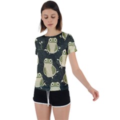 Frog Pattern Back Circle Cutout Sports T-shirt by Valentinaart