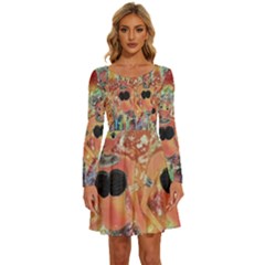 Indonesia-lukisan-picture Long Sleeve Wide Neck Velvet Dress by nateshop
