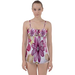 Print-roses Babydoll Tankini Top by nateshop