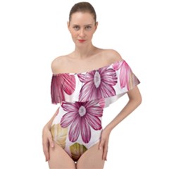 Print-roses Off Shoulder Velour Bodysuit  by nateshop