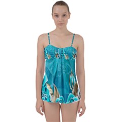 Crystal Butterfly, Floral, Flower, Girly, Gold, Golden, Pretty Babydoll Tankini Top
