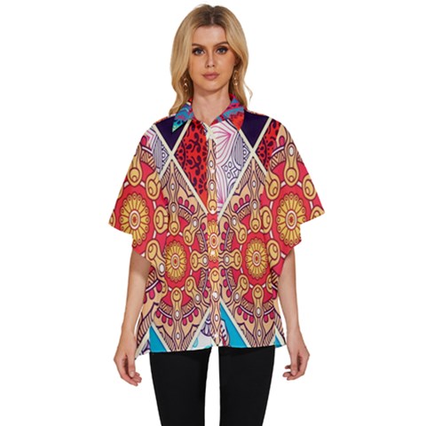 Mandala Pattern, Desenho, Designs, Glitter, Pattern Women s Batwing Button Up Shirt by nateshop