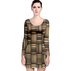 Brown Weaving Texture, Macro, Brown Wickerwork Long Sleeve Velvet Bodycon Dress by nateshop