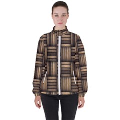 Brown Weaving Texture, Macro, Brown Wickerwork Women s High Neck Windbreaker by nateshop