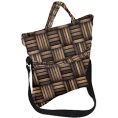 Brown Weaving Texture, Macro, Brown Wickerwork Fold Over Handle Tote Bag by nateshop