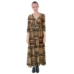 Brown Weaving Texture, Macro, Brown Wickerwork Button Up Maxi Dress by nateshop