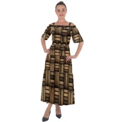 Brown Weaving Texture, Macro, Brown Wickerwork Shoulder Straps Boho Maxi Dress 