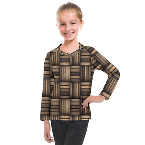 Brown Weaving Texture, Macro, Brown Wickerwork Kids  Long Mesh T-shirt by nateshop