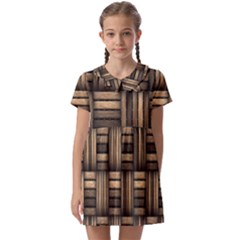 Brown Weaving Texture, Macro, Brown Wickerwork Kids  Asymmetric Collar Dress by nateshop
