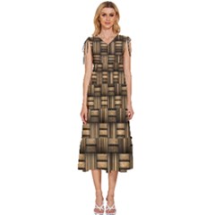 Brown Weaving Texture, Macro, Brown Wickerwork V-neck Drawstring Shoulder Sleeveless Maxi Dress by nateshop