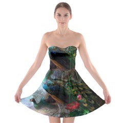 Peacock Art Painting Strapless Bra Top Dress