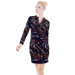 Shoal Of Koi Fish Water Underwater Button Long Sleeve Dress by Ndabl3x