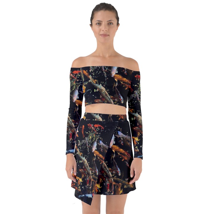 Shoal Of Koi Fish Water Underwater Off Shoulder Top with Skirt Set