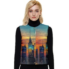 New York City Skyline Usa Women s Button Up Puffer Vest
