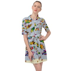 Fish Ocean Sea Water Diving Blue Belted Shirt Dress