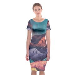 Adventure Psychedelic Mountain Classic Short Sleeve Midi Dress by Ndabl3x