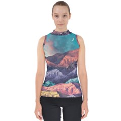 Adventure Psychedelic Mountain Mock Neck Shell Top by Ndabl3x