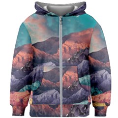 Adventure Psychedelic Mountain Kids  Zipper Hoodie Without Drawstring by Ndabl3x