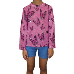 Pink Glitter Butterfly Kids  Long Sleeve Swimwear
