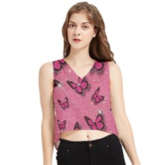 Pink Glitter Butterfly V-neck Cropped Tank Top by Ndabl3x