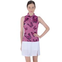 Pink Glitter Butterfly Women s Sleeveless Polo T-shirt by Ndabl3x