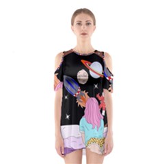 Girl Bed Space Planet Spaceship Shoulder Cutout One Piece Dress