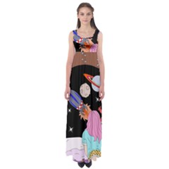 Girl Bed Space Planet Spaceship Empire Waist Maxi Dress