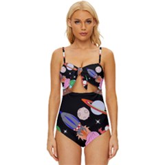 Girl Bed Space Planet Spaceship Knot Front One-piece Swimsuit