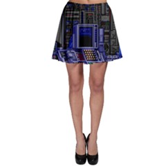 Blue Computer Monitor With Chair Game Digital Art Skater Skirt by Bedest