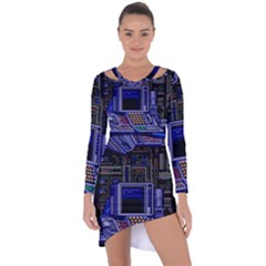 Blue Computer Monitor With Chair Game Digital Art Asymmetric Cut-out Shift Dress by Bedest