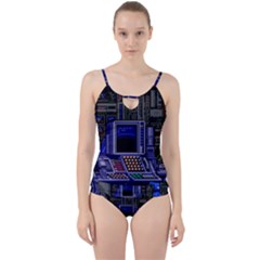 Blue Computer Monitor With Chair Game Digital Art Cut Out Top Tankini Set