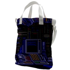 Blue Computer Monitor With Chair Game Digital Art Canvas Messenger Bag by Bedest