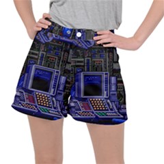 Blue Computer Monitor With Chair Game Digital Art Women s Ripstop Shorts by Bedest