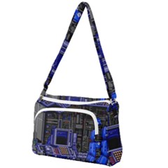 Blue Computer Monitor With Chair Game Digital Art Front Pocket Crossbody Bag by Bedest