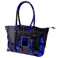 Blue Computer Monitor With Chair Game Digital Art Canvas Shoulder Bag by Bedest