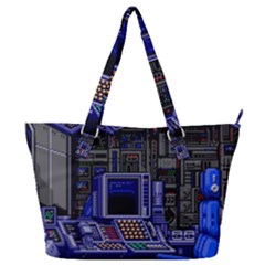 Blue Computer Monitor With Chair Game Digital Art Full Print Shoulder Bag by Bedest