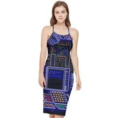 Blue Computer Monitor With Chair Game Digital Art Bodycon Cross Back Summer Dress
