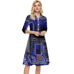 Blue Computer Monitor With Chair Game Digital Art Classy Knee Length Dress by Bedest