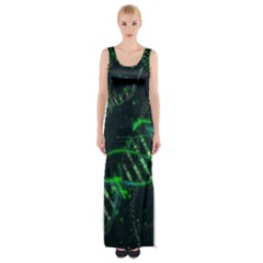 Green And Black Abstract Digital Art Thigh Split Maxi Dress by Bedest