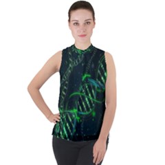 Green And Black Abstract Digital Art Mock Neck Chiffon Sleeveless Top by Bedest