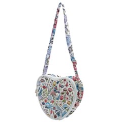 Mushroom Pattern Heart Shoulder Bag by Valentinaart