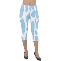 Cow Print, Aesthetic, Y, Blue, Baby Blue, Pattern, Simple Lightweight Velour Capri Leggings 