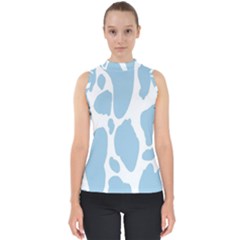 Cow Print, Aesthetic, Y, Blue, Baby Blue, Pattern, Simple Mock Neck Shell Top by nateshop