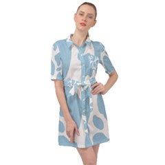 Cow Print, Aesthetic, Y, Blue, Baby Blue, Pattern, Simple Belted Shirt Dress by nateshop