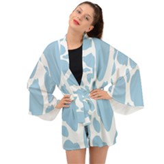 Cow Print, Aesthetic, Y, Blue, Baby Blue, Pattern, Simple Long Sleeve Kimono by nateshop