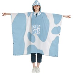 Cow Print, Aesthetic, Y, Blue, Baby Blue, Pattern, Simple Women s Hooded Rain Ponchos by nateshop